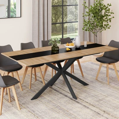 Abbildung von Table à manger extensible rectangle ALIX avec rangement 6 10 personnes bois et bande centrale noire 160 200 cm IDMarket