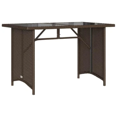 Abbildung von vidaXL Gartentisch mit Glasplatte, Esstisch Stahlrahmen, Beistelltisch für Terrasse Garten, Tisch Gartenmöbel, Braun Poly Rattan