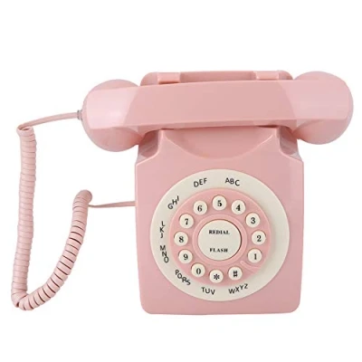 Abbildung von Dpofirs Rosa Weinlese Telefon, klassisches Retro Festnetztelefon im Alten Stil, kabelgebundenes europäisches Telefon mit großen Knöpfen für Home Desk Office Dekorationsgeschenk