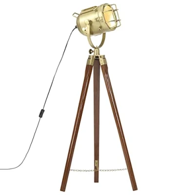 Abbildung von vidaXL Mangoholz Massiv Stativlampe Vintage Retro Standleuchte Stehlampe Stehleuchte Standlampe Stativ Dreibein Lampe Leuchte 97cm