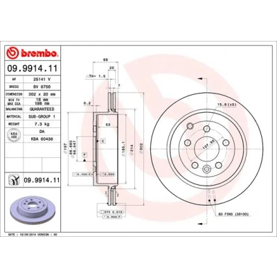 Abbildung von BREMBO COATED DISC LINE 09.9914.11 Bremsscheibe 302 20 5 innenbelüftet beschichtet LAND ROVER: Freelander 2 SUV