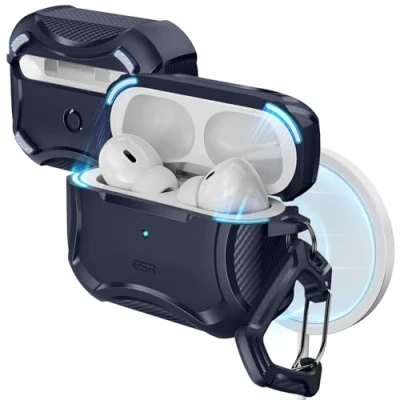 Abbildung von ESR für AirPods Pro 2 Hülle mit HaloLock, Cyber Armor Panzer Kompatibel (2023/2022/2019), MagSafe, starker Sturzschutz, magnetischer Deckel, Marineblau