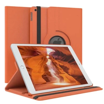 Abbildung von EAZY Case Tablet Hülle für iPad 10,2&quot; 2019/2020 /2021 Schutzhülle 10.2 Zoll Smart Cover Rotationcase zum Aufstellen Klapphülle 360 drehbar mit Standfunktion Tasche Kunstleder Orange