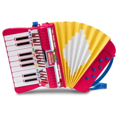 Abbildung von Bontempi 33 1780 Akkordeon mit 17 Tasten (C E) und Halbtönen. 6 Bässe. Tragegurt Wird mitgeliefert. Maße 210x120x210 mm, blau