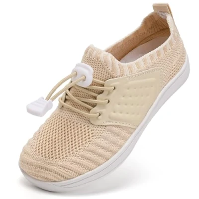 Abbildung von IceUnicorn Barfußschuhe Kinder Breite Zehenbox Knit Jungen Mädchen Hausschuhe Minimal Kleinkind Walking Schuhe Minimalistische Atmungsaktiv(Beige Weiß, 29EU)