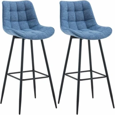 Abbildung von CLP 2er Set Barhocker Dartford I Gepolsterter Barstuhl Metall Gestell, Farbe:blau, Material:Stoff