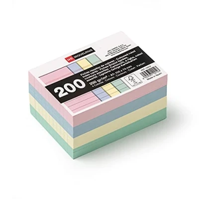 Abbildung von Miquelrius Karteikarten, Lernkarten, 200 Notizkarten, horizontal liniert, A7 Format, 74 x 105 mm, g/m² Offset Kartenpapier, Pastellfarben