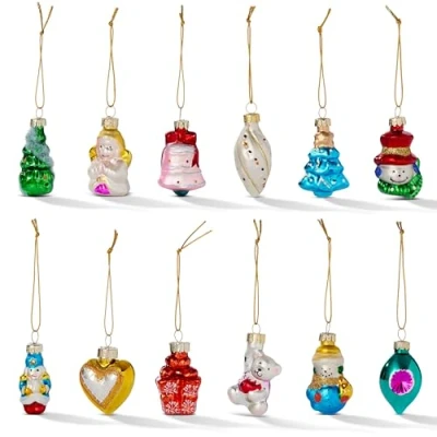 Abbildung von THE TWIDDLERS 12 Vintage Weihnachtskugeln aus Glas, 6cm Hängender Christbaumschmuck, Tannenbäume Deko