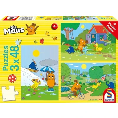 Abbildung von Schmidt Spiele Puzzle Die Maus: Viel Spaß mit der Maus. 3 x 48 Teile Puzzle, Puzzleteile
