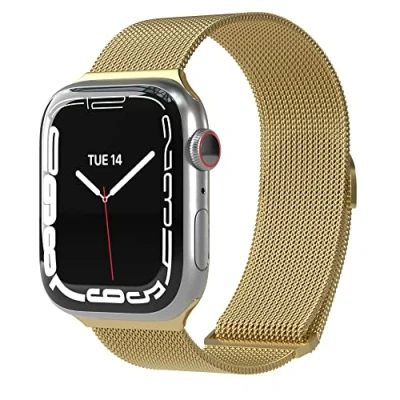 Abbildung von EAZY CASE Uhrenarmband Metall Band für iWatch 9 8 7 6 5 4 3 2 1 SE Ultra, verstellbares Milanese Metallarmband Ersatzarmband 38 mm 41mm Gold