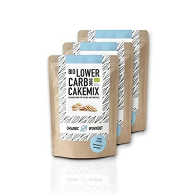 Abbildung von 3er LOWER CARB VANILLE KUCHEN BACKMISCHUNG Bio, Gluten frei, für Kuchen, Pancake, Mugcake, mit viel Protein clean eating, ohne Getreide, eiweiss reich, gesüsst Erythrit, Organic Workout