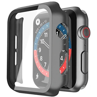 Abbildung von Misxi Schwarz Hard Hülle mit Glas Displayschutz Kompatibel Apple Watch Series 6 / SE/Serie 5 4 40mm, 2 Stück