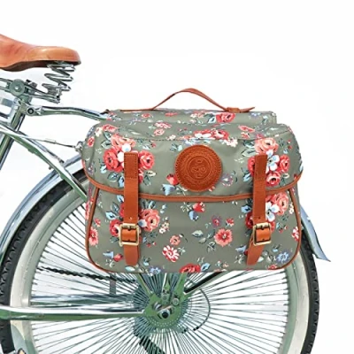 Abbildung von Tourbn TOURBON wasserdichte Segeltuch Fahrrad Hinterradtasche für Fahrrad, Gepäck, Aufbewahrung, Sitz, Kofferraumträger (Blumenmuster)