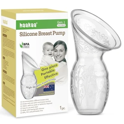 Abbildung von haakaa 100 ML Handmilchpumpe, Transparent Manuelle Brustpumpe, Silikon Milchpumpe &amp; Muttermilchauffänger, Gesund und Harmlos