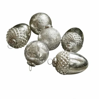 Abbildung von Loberon Christbaumkugeln 6er Set Dorianne, Mundgeblasen, Zwei Formen in Set, Nostalgischer Glanz, Weihnachtsdekoration, Weihnachten, Glas, Eisen, Jute, Silber