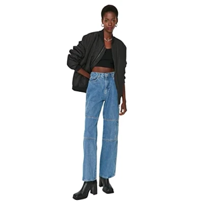 Abbildung von Trendyol Damen Herren Young Hoher Bund Weites Bein der 90er Jeans, Blau, 40 EU