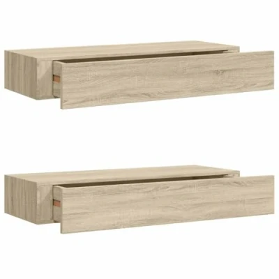 Abbildung von vidaXL 2X Wand Schubladenregal Wandschublade Schweberegal Hängeregal Wandschrank Wandboard Wandregal mit Schublade Eichenoptik 60x23,5x10cm MDF