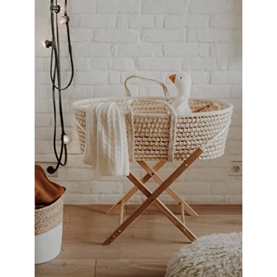 Abbildung von Babykörbe Moses Babywiege mit Baby Moseskorb Ständer und dreilagiger Matratze, Stubenwagen Klappständer handgefertigter Schlafkorb Baskets (Natural)