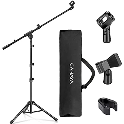Abbildung von CAHAYA 2 in 1 Dual Use Mikrofonständer boden Mikrofonstativ mit galgen, tragbare Tasche und zwei Mikrofonclips, geeignet für Bühnentreffen, Live Sprache usw CY0239