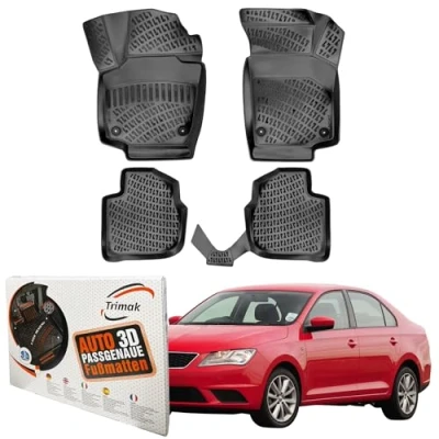 Abbildung von Trimak Passgenau 3D Fussmatten Auto Kompatibel mit Seat Toledo 4 Gen 2012 2019 Zubehör 1. und 2. Reihe Gummimatten Autos TPE Allwetter Geruchlos rutschfest Vorne Hinten Schwartz