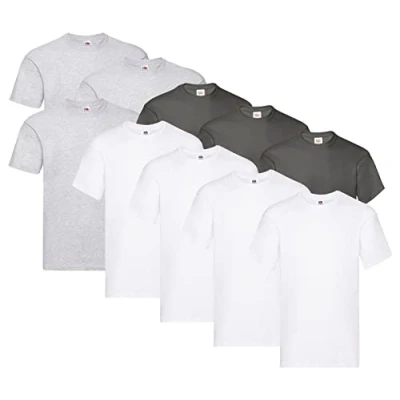 Abbildung von Fruit of the Loom Original T Shirt, Farbe:4X Weiss + 3X Grau Graphit 1 HL Kauf Notizblock, Größe:XL