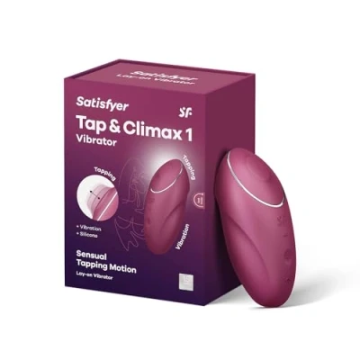 Abbildung von Satisfyer Tap &amp; Climax 1, 11 cm, Lay on Vibrator mit Klopf Funktion, 2 Motoren, wiederaufladbar, wasserdicht (IPX7), hautfreundliches Silikon, Farbe:beere