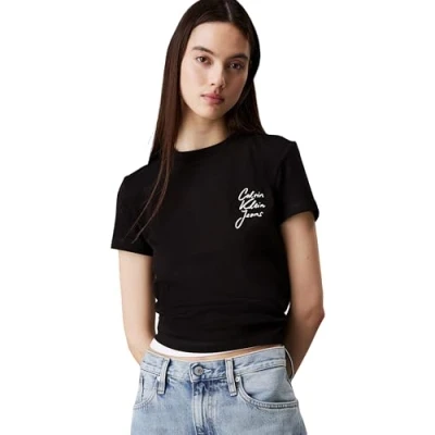 Abbildung von Calvin Klein Jeans Script Institutional BABY TEE Tshirt print, Damen, Größe: XXS, Black