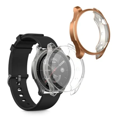 Abbildung von kwmobile 2X Schutzhülle kompatibel mit Huami Amazfit GTR 4 Hülle Fullbody Cover Set aus Silikon Rosegold Transparent