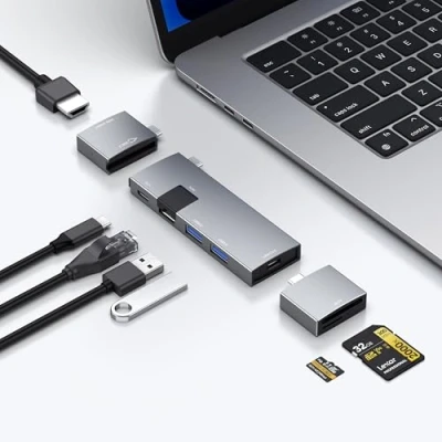 Abbildung von USB C Hub for MacBook, 7 in 2, Thunderbolt 4 Port, 4K 60Hz HDMI, Ethernet, 2 A Data Ports microSD SD Card Reader MacBook Pro 13 Inch, Air M1 M2 M3 iPad Dell Lenovo
