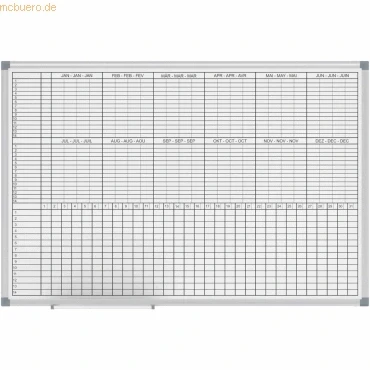 Abbildung von MAUL Monats /Jahresplaner MAULstandard, Whiteboard magnethaftend + beschreibbar, mit Druck Wochen/Monate und Tageseinteilung, 60 x 90 cm