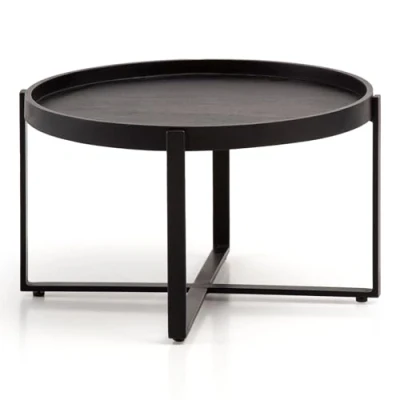 Abbildung von FINEBUY Couchtisch FB96363 (60x60x35 cm Sofatisch Mango Massivholz Schwarz), Wohnzimmertisch Rund Kaffeetisch Industrial