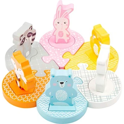 Abbildung von small foot Steckpuzzle Pastell, Motorikspielzeug, mit 6 abnehmbaren Tierfiguren, ab 2 Jahren, 11472