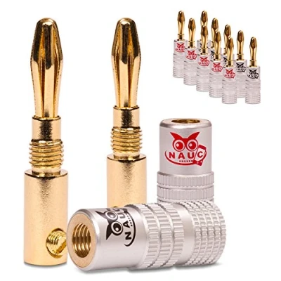 Abbildung von NAUC Bananenstecker für Lautsprecherkabel 12 Stück Stecker als Set Steckverbinder 24K vergoldet schraubbar HiFi Receiver Verstärker