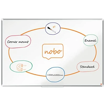 Abbildung von Nobo magnetisches Stahl Whiteboard, 100 x 150 cm, Aluminiumrahmen, Traditionelle Eckmontage, Inkl. Whiteboard Marker, Premium Plus, Weiß, 1915158