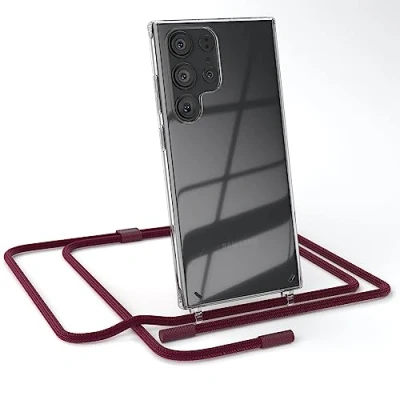 Abbildung von EAZY CASE kombinierbare Handyketten kompatibel mit Samsung Galaxy S23 Ultra, Transparente Silikon Hülle Umhängeband, abnehmbar durch abschraubbare Endstücke, Band, zum Umhängen, Beere