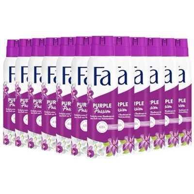 Abbildung von Fa Deospray Purple Passion (12x 150 ml), Deo mit dem erfrischenden Duft von Veilchenblüten, ohne Aluminium für bis zu 48 h Schutz, hinterlässt keine Rückstände auf der Kleidung