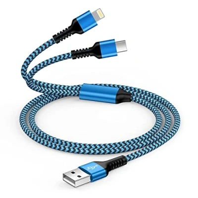 Abbildung von 2 in 1 Ladekabel iPhone und Android, Universal Handyladekabel Lightning Kabel für 15 14/13/12/11/Pro/XS, USB C Samsung Galaxy S22 S23 A13 A54, Huawei, Dongle Multi 1.2M