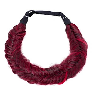 Abbildung von CAISHA Fischgrätenzopf Zopf Haarteil Haarband Stirnband Haarschmuck Geflochten Rot Mix HZ303