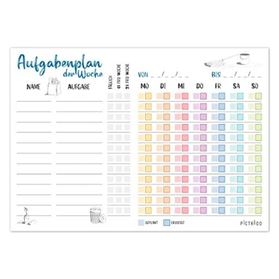 Abbildung von Haushaltsplaner Familie mit Aufgaben, Aufgabenplaner Kinder, Putzplan für den Haushalt, To Do Listen Block 50 Blatt, Wochenplaner A4, Checkliste die WG Aufgabenverteilung (Papierblock)