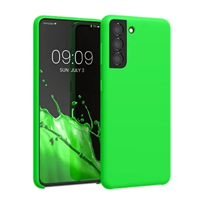 Abbildung von kwmobile Hülle kompatibel mit Samsung Galaxy S21 Silikon Handy Case Handyhülle weiche Oberfläche kabelloses Laden Neon Grün