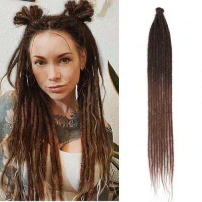 Abbildung von Single Ended Dreadlock Extensions 24 Zoll Ombre Blonde 0,6 cm Breite Dünne Synthetische Dreads Hippie Wool 10 Strähnen Handgefertigte Loc Für Frauen Männer (SE Strands, 1B/30)