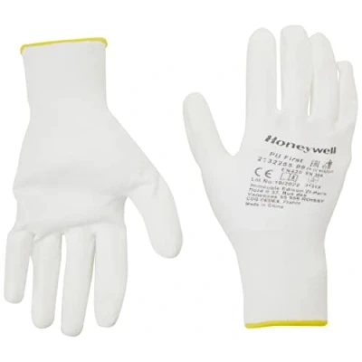 Abbildung von Honeywell 2132255 09 PU Handschuhe, gestrickt aus 100% Nylon, weiß, Beschichtung auf der Handfläche und den Finger, für feine Handhabung oder unter Handschuhen, Größe 9 (Packung mit 10 Paar)