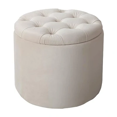 Abbildung von Riess Ambiente Eleganter Hocker MODERN BAROCK 50cm beige Samt Couchtisch Tisch Aufbewahrungskorb Sitzhocker