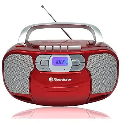 Abbildung von Roadstar RCR 4635UMP/RD Tragbares CD Radio Kassette, Digitales PLL FM Radio, Boombox MP3 Player, USB, AUX IN, Kopfhörerausgang, Rot