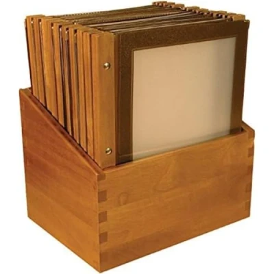 Abbildung von Menühalter aus Holz, A4, Farbe: Weinbraun. 20 mit Standbox