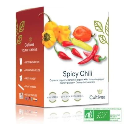 Abbildung von Chili Anzuchtset 100% BIO Samen Garten und genießen Geschenkidee (Cayenne Chili, Barak Chilli, ungarischer Pfeffer, Kandis Hot Habanero Chili) Scharf &amp; Mild CULTIVEA®
