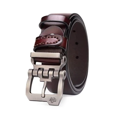 Abbildung von BISON Denim Gürtel Herren,Ledergürtel Jeansgürtel Business Metall Retro für Herren Kleidung 38mm Breit mit Geschenkbox N71223 2C 130