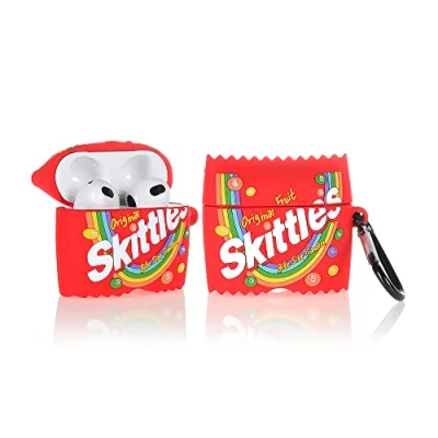 Abbildung von Derhom Airpods 3 Schutzhülle aus Silikon, lustig, niedlich, modisch, weich, Comic Motiv, kompatibel mit Apple 3, Schlüsselanhänger [Snack Serie] (Skittles)