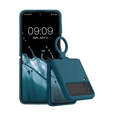 Abbildung von kwmobile Flip Soft Case kompatibel mit Samsung Galaxy Z Flip4 Silikon Hülle für Foldable Handy Handyhülle in Petrol matt