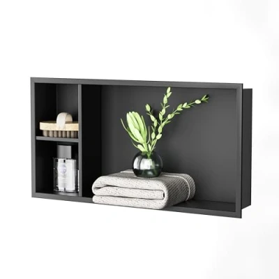 Abbildung von Bernkot Wandnische 304 Edelstahl Duschnische Schwarz mit Ablage 60cm x 30cm 10cm Badezimmer für Wandaufbewahrung